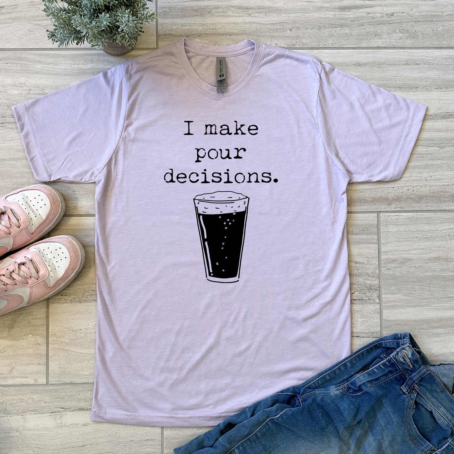 I Make Pour Decisions - Men's / Unisex Tee - Stonewash Blue, Sage, Lavender, or Heather Gray