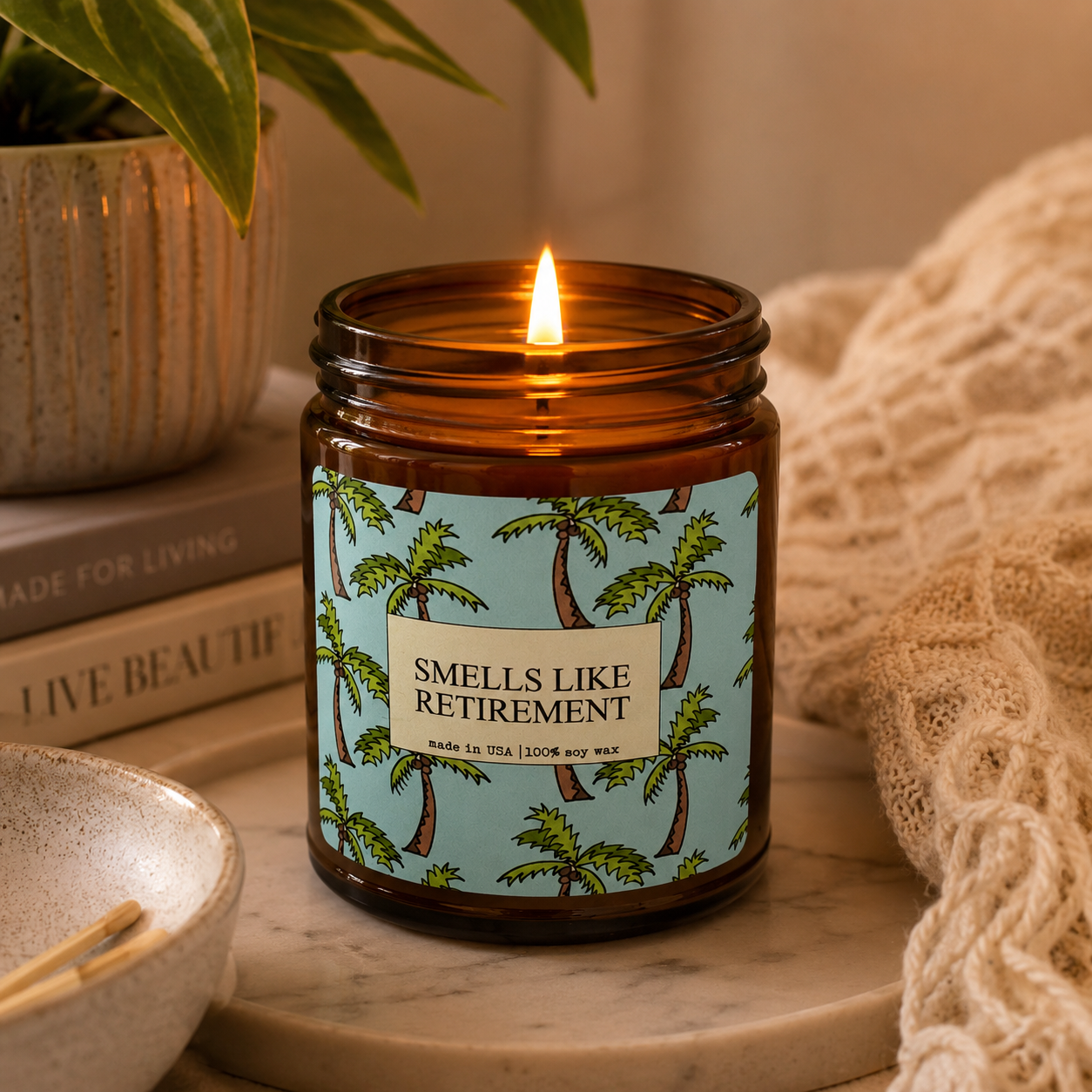 Smells Like Retirement - 9oz Amber Glass Jar Soy Candle - Choose Your Scent