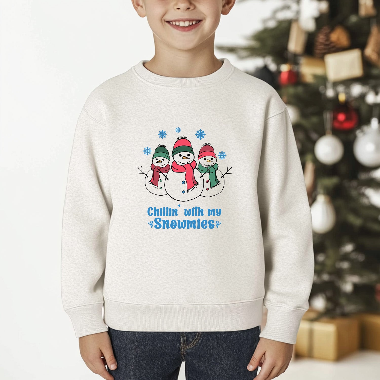 Chillin With My Snowmies - Christmas Kid's Sweatshirt - Oatmeal