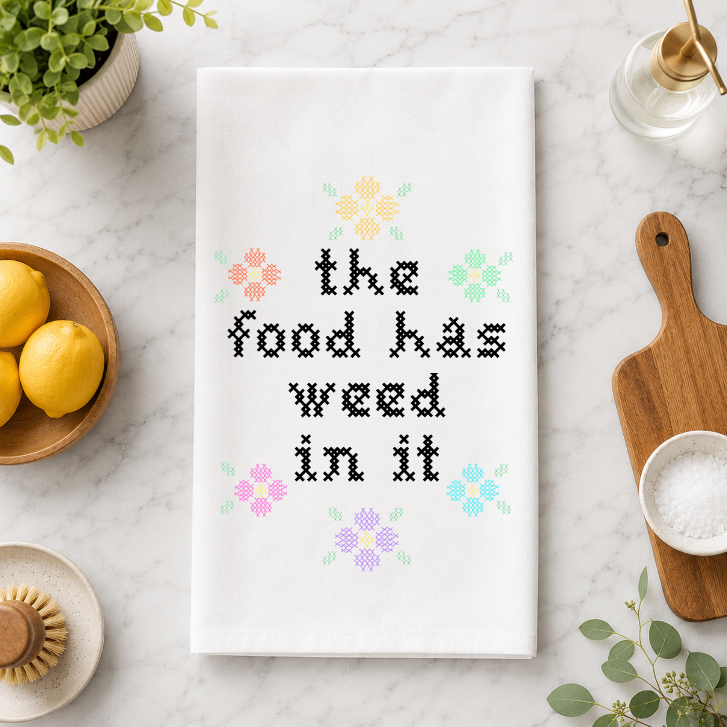 Weed Be Friends Bundle - Can You Smell The Weed Candle + The Food Has Weed In It Kitchen Towel