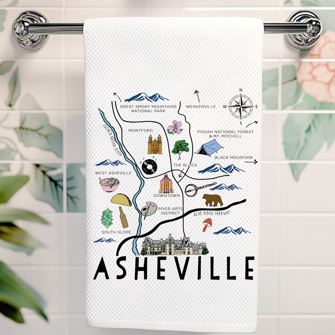 Full Color Kitchen Towel - Asheville Map - MoonlightMakers