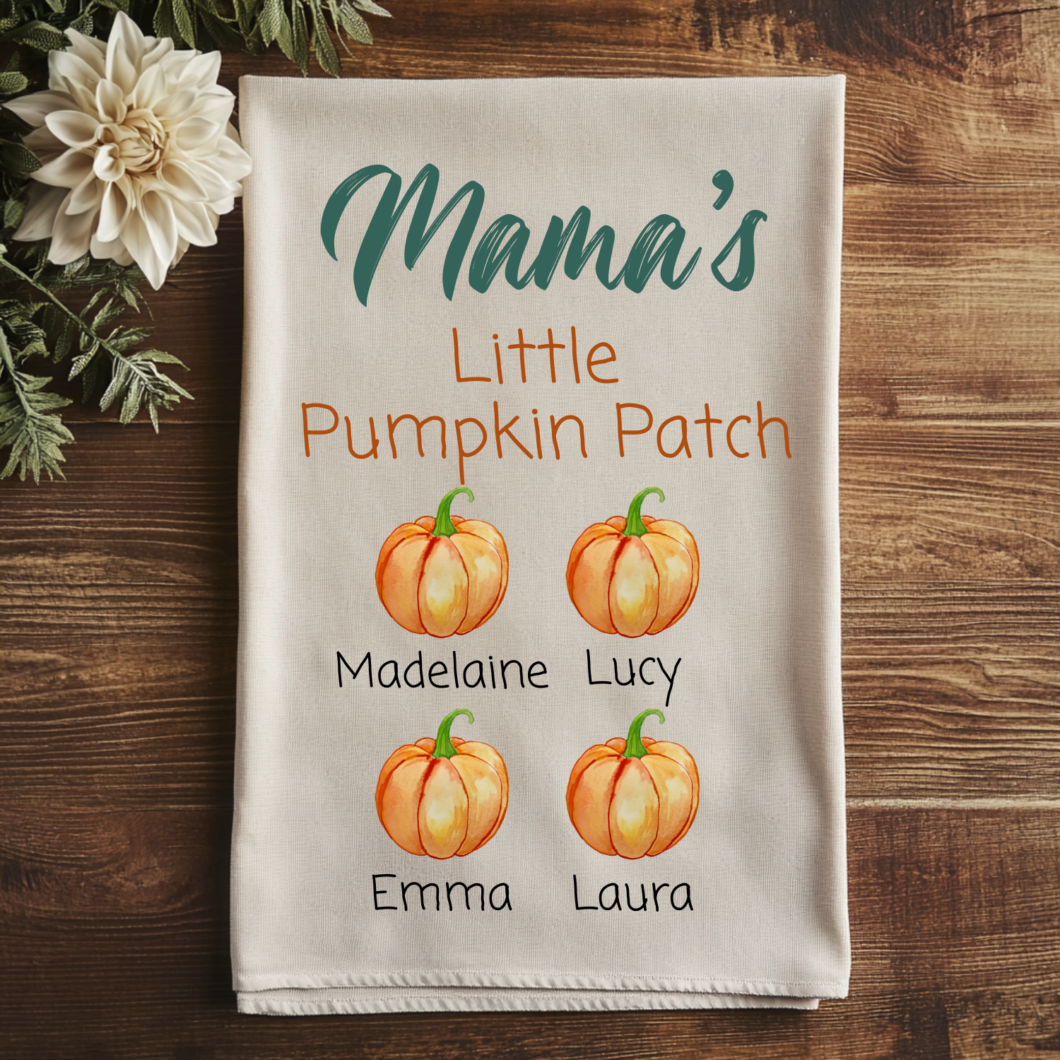 Custom Mom Gift - Pumpkin Patch - Watercolor Kitchen Towel