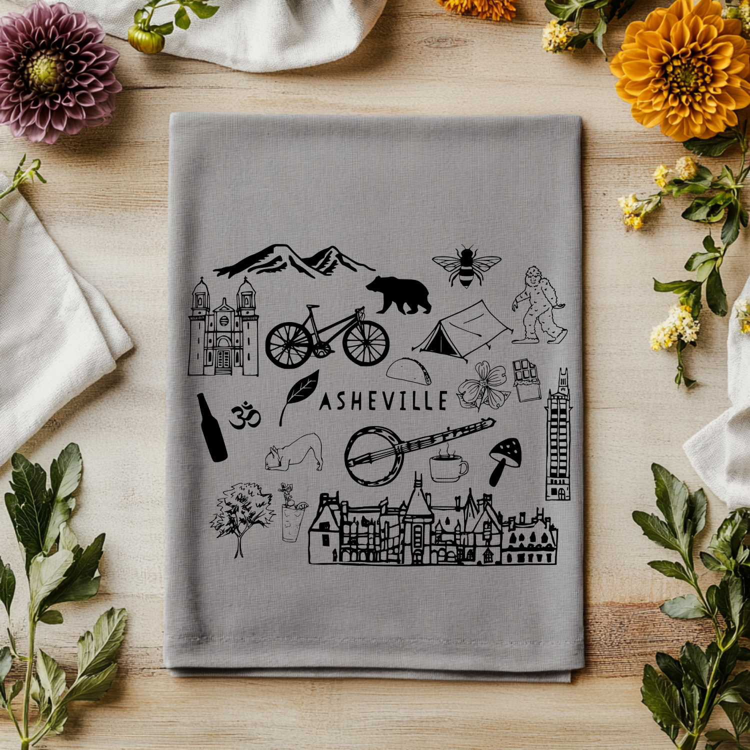 Asheville North Carolina Collage Kitchen Towel