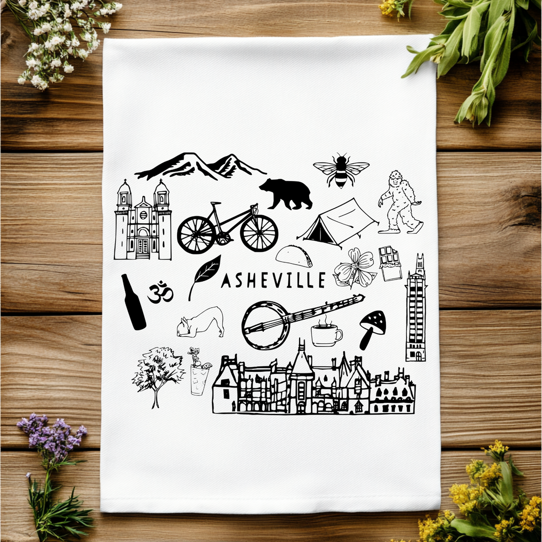 Asheville North Carolina Collage Kitchen Towel - MoonlightMakers