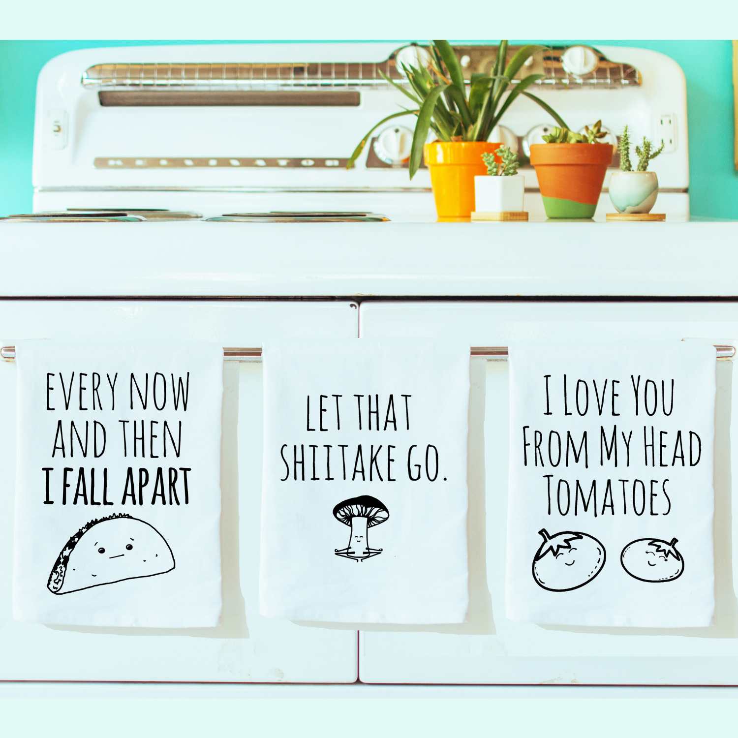 Kitchen Towel Set of 3 - Taco, Shiitake, Tomatoes