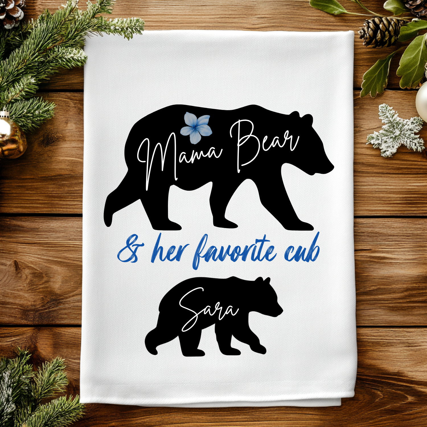 Custom Mama Bear + Children's Names Kitchen Towel - Personalized Mom Gift