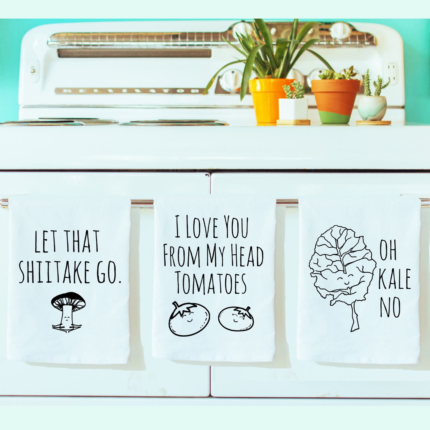 Kitchen Towel Set of 3 - Tomatoes, Shiitake, Kale