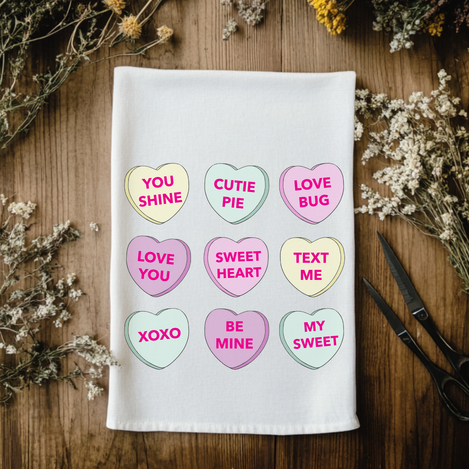Full Color Kitchen Towel - Conversation Hearts