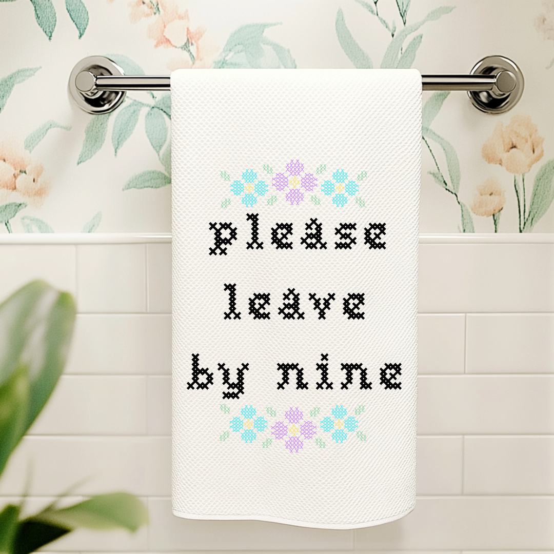 Full Color Kitchen Towels - Cross Stitch Effect - Please Leave By Nine