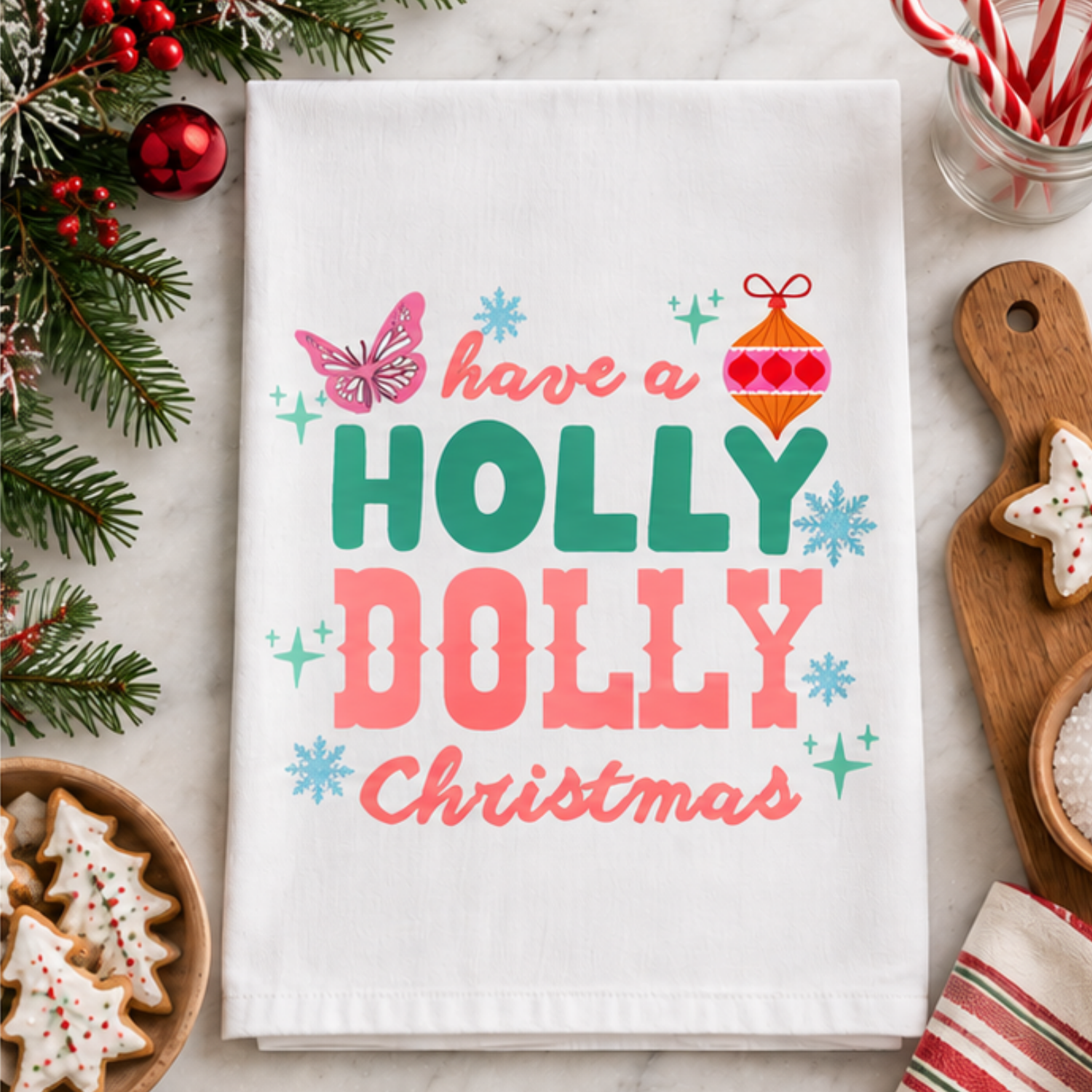 Holly Dolly Christmas Kitchen Towel
