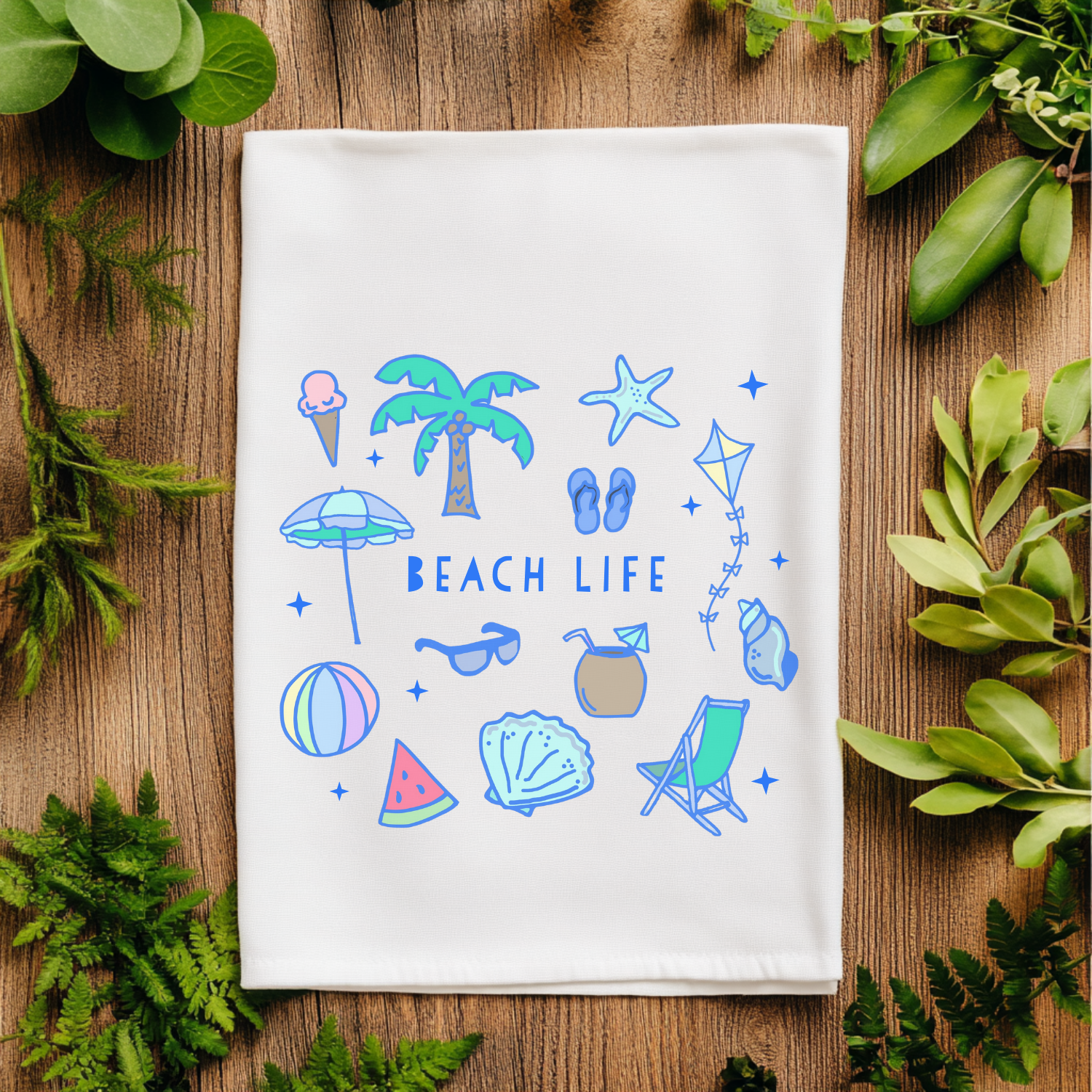 Full Color Kitchen Towel - Beach Life Collage
