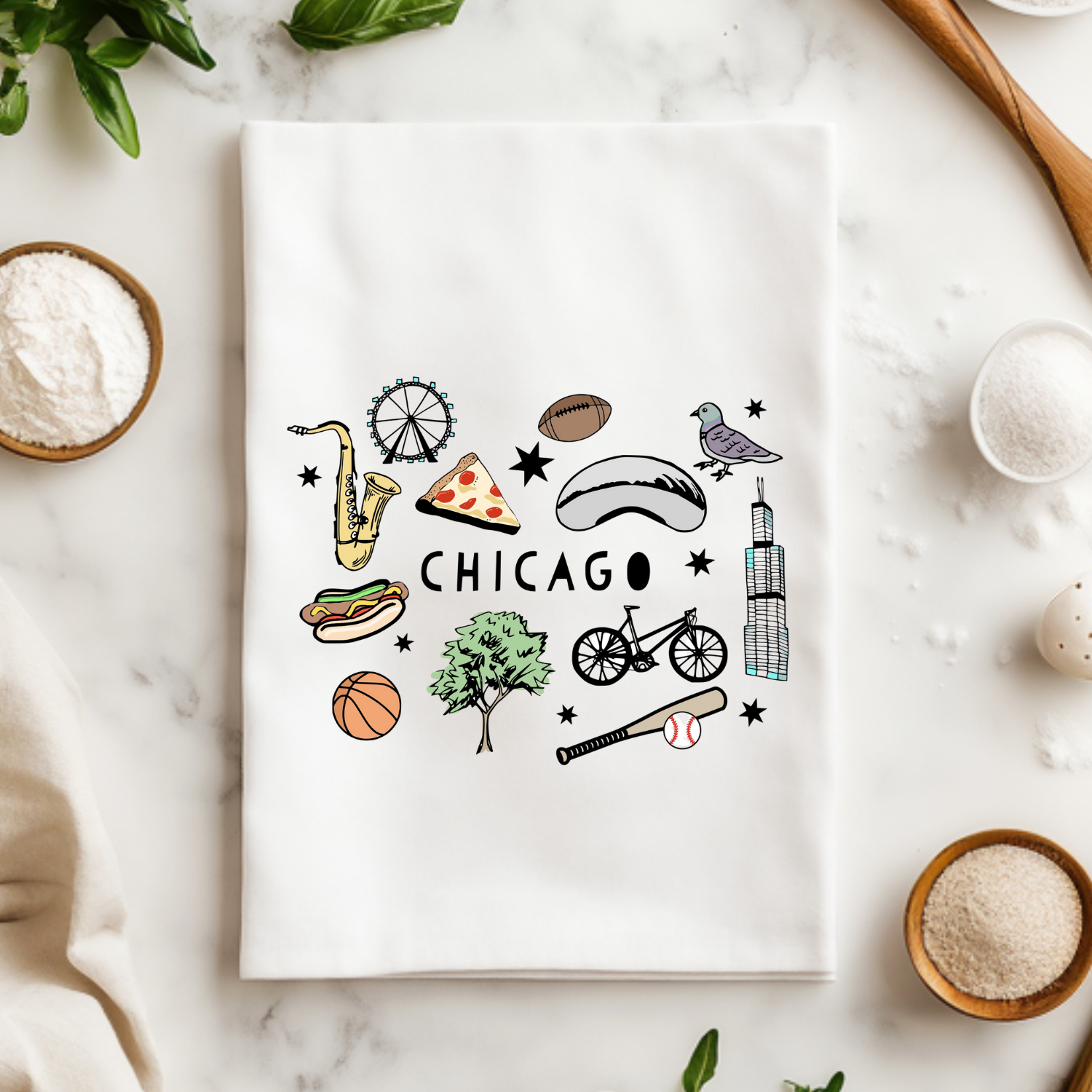 Full Color Kitchen Towel - Chicago Collage