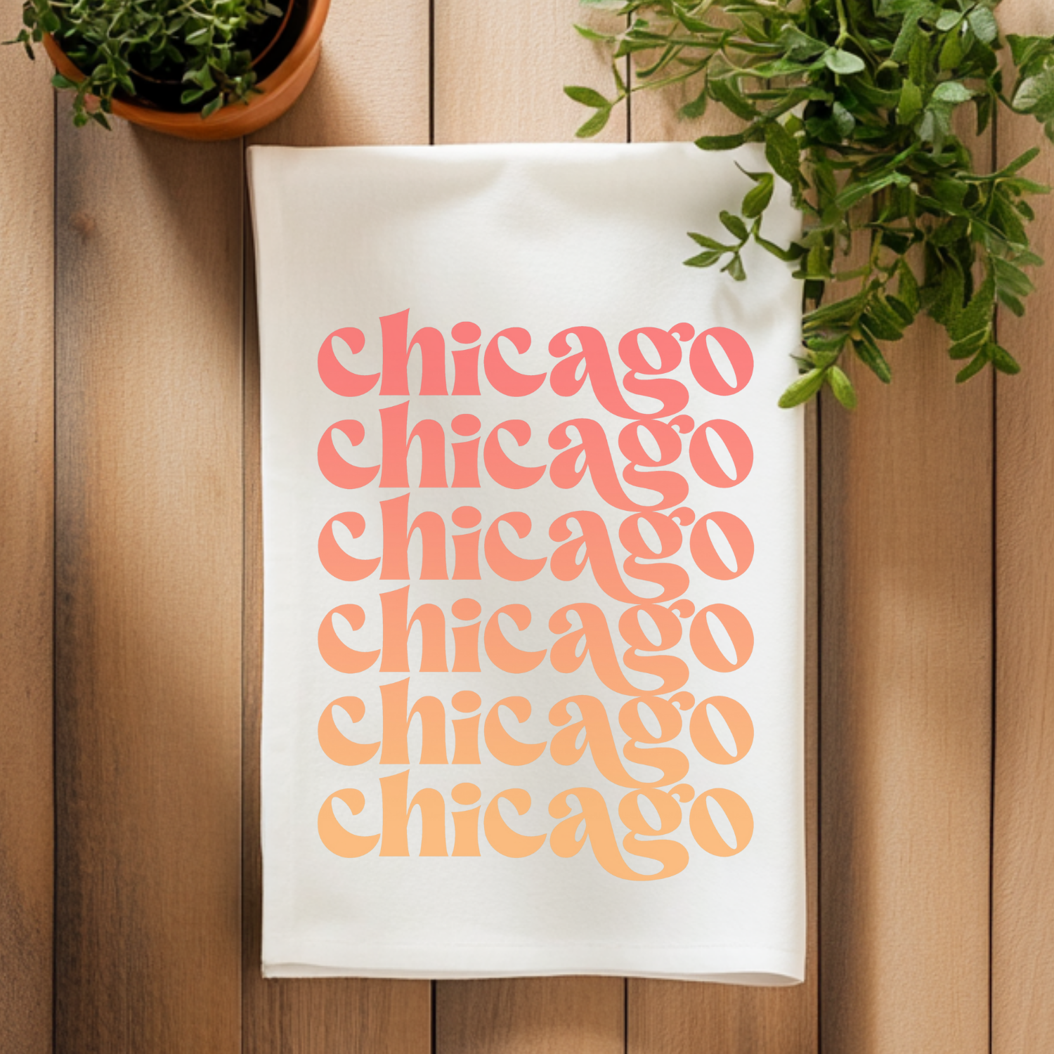 Full Color Kitchen Towel - Chicago - Ombre Cities Collection