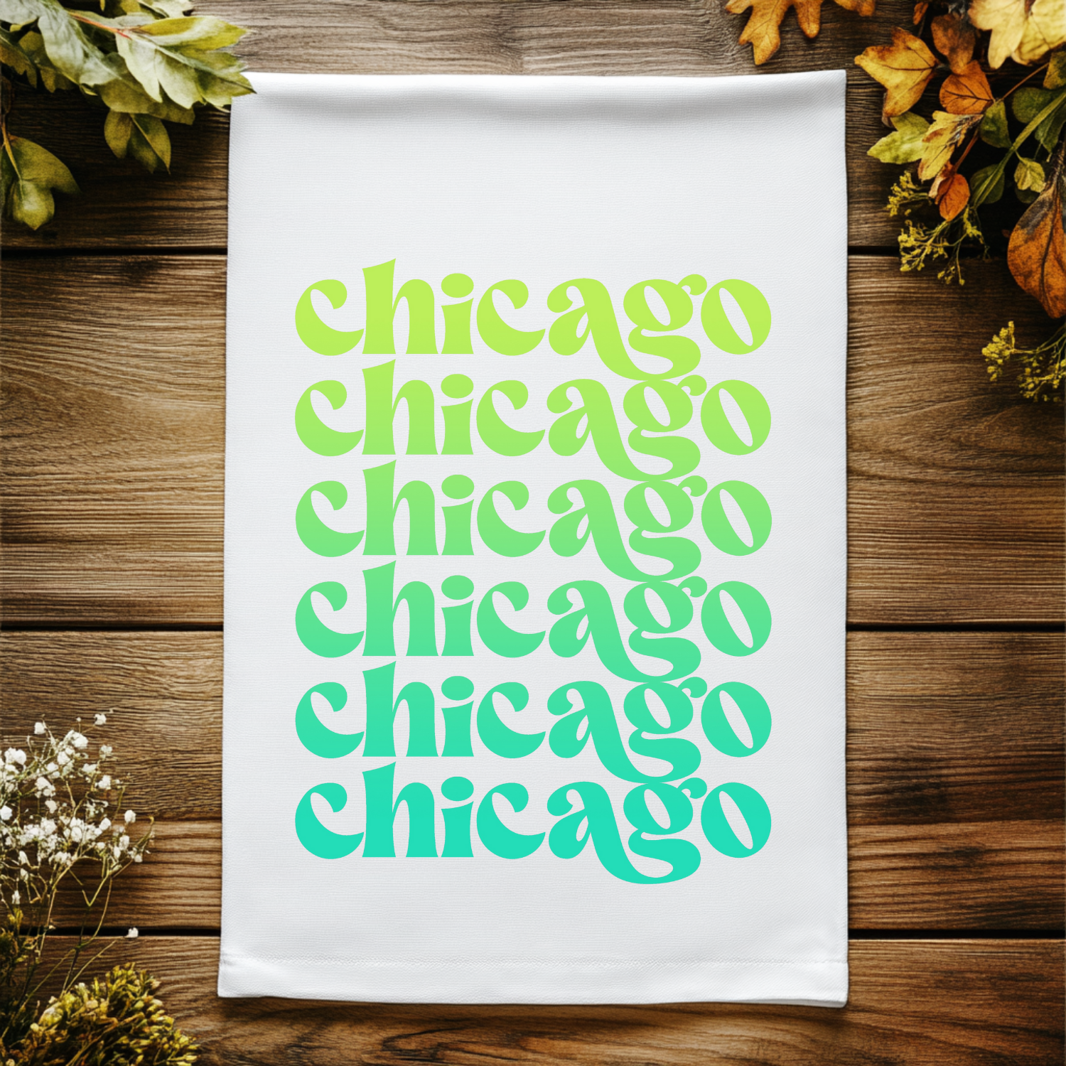 Full Color Kitchen Towel - Chicago - Ombre Cities Collection