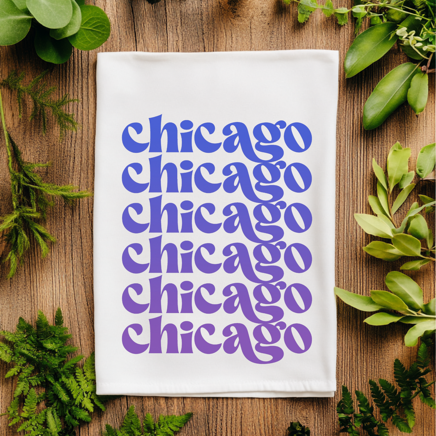 Full Color Kitchen Towel - Chicago - Ombre Cities Collection