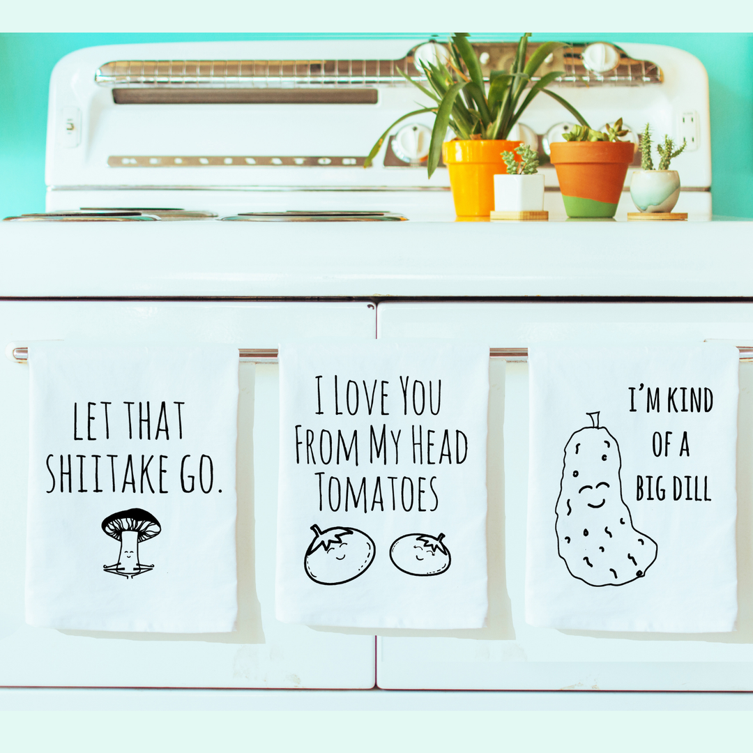 Kitchen Towel Set of 3 - Dill, Shiitake, Tomatoes - MoonlightMakers