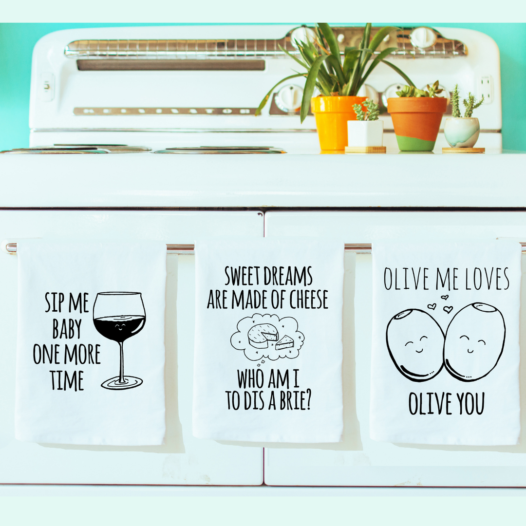 Kitchen Towel Set of 3 - Brie, Sip Me, Olive