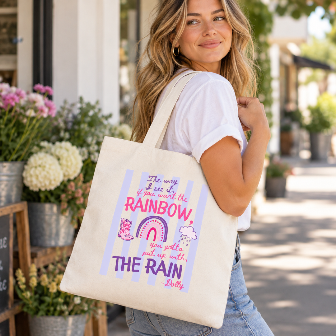 Dolly Parton Rainbow & Rain Canvas Tote Bag
