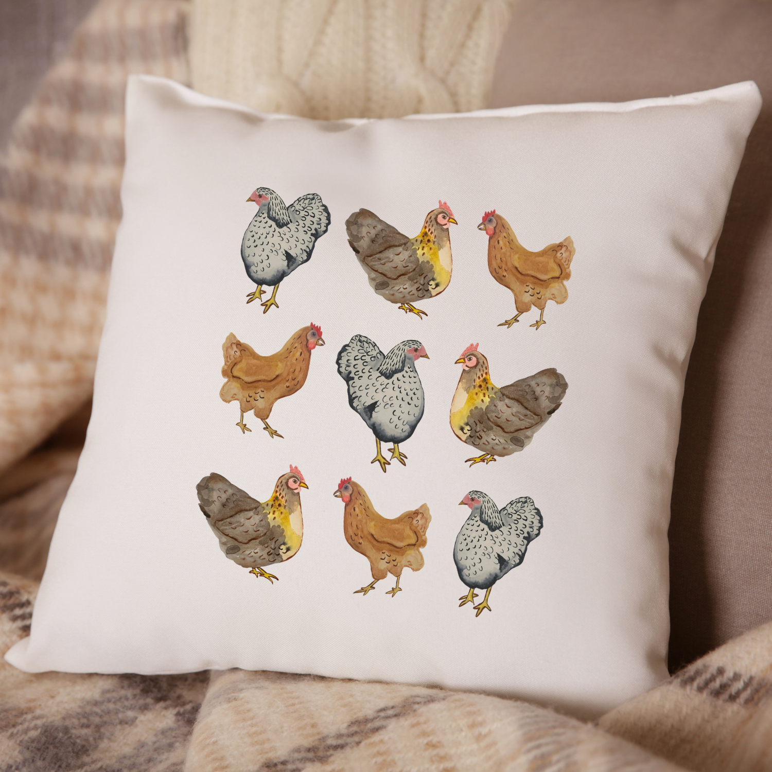 Farmhouse Chickens Throw Pillow