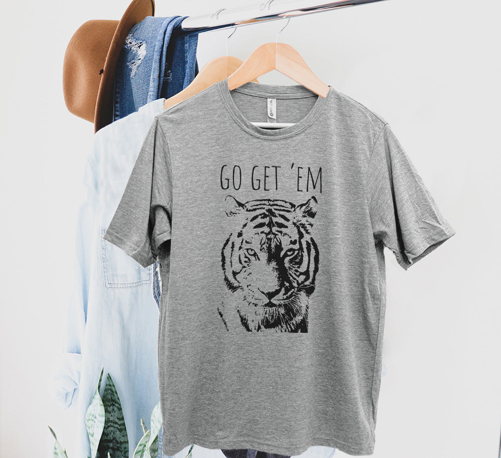 Go Get 'Em (Tiger) - Men's / Unisex Tee - Stonewash Blue, Sage, Lavender, or Heather Gray