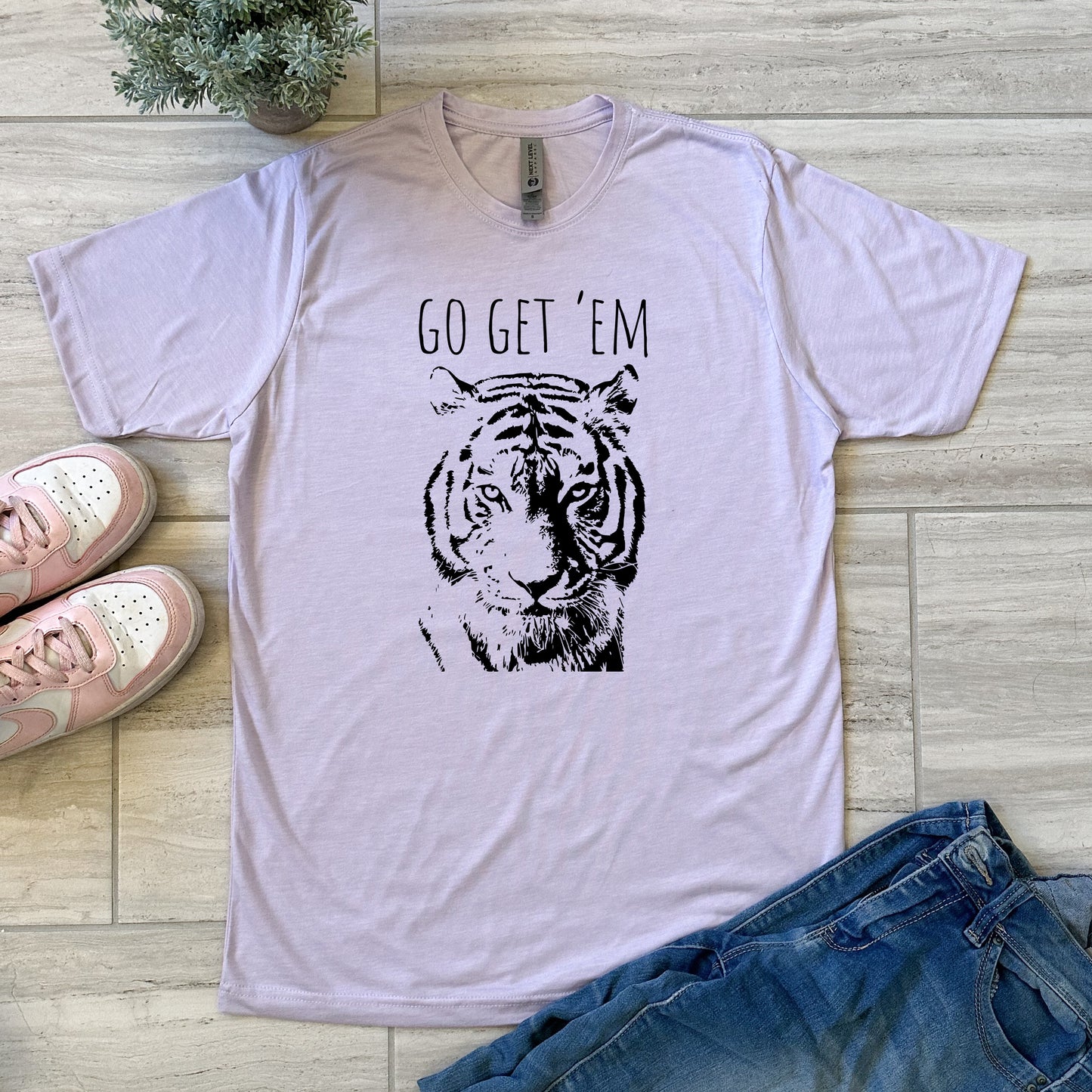 Go Get 'Em (Tiger) - Men's / Unisex Tee - Stonewash Blue, Sage, Lavender, or Heather Gray