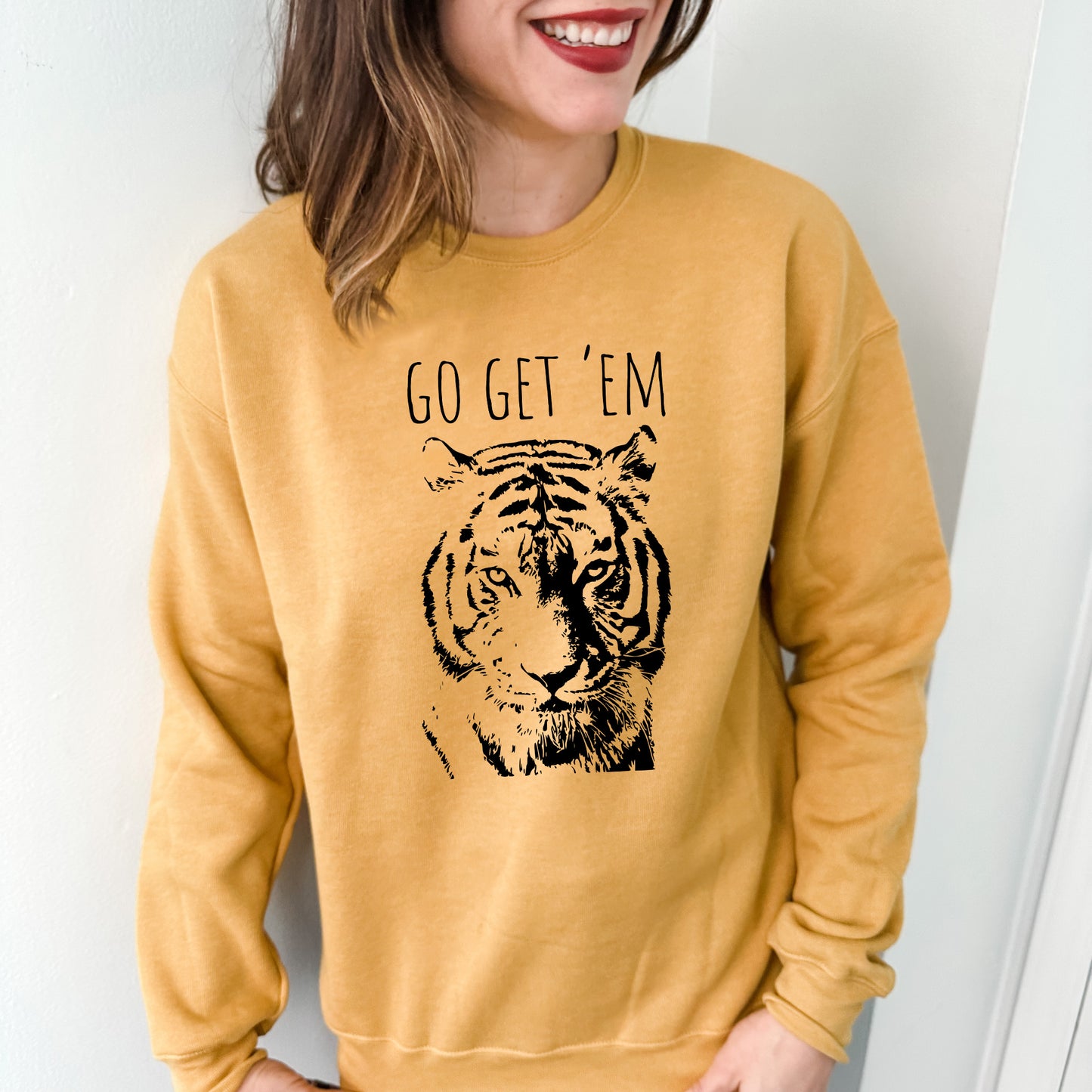 Go Get 'Em (Tiger) - Unisex Sweatshirt - Heather Gray, Dusty Blue, Mauve, or Gold