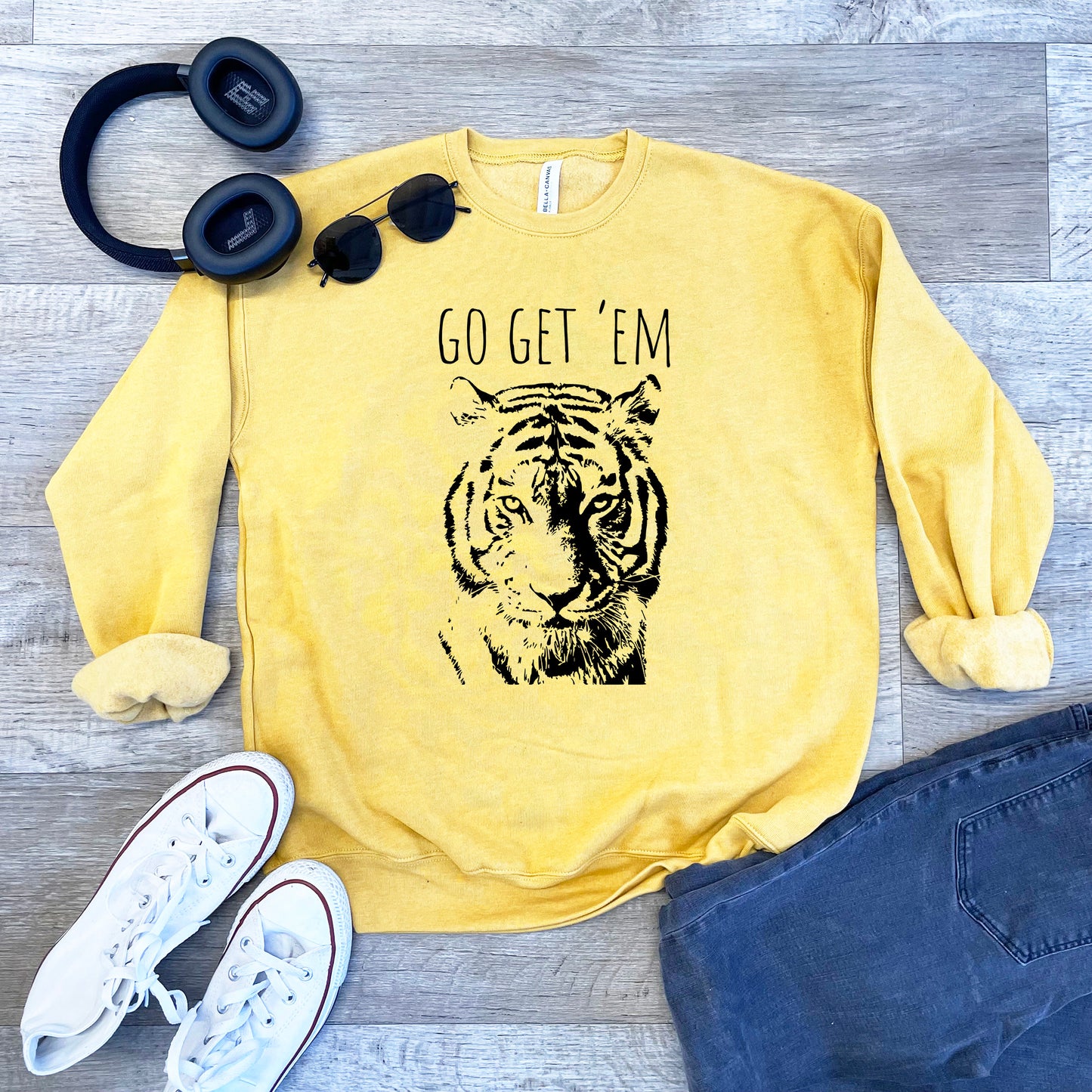 Go Get 'Em (Tiger) - Unisex Sweatshirt - Heather Gray, Dusty Blue, Mauve, or Gold