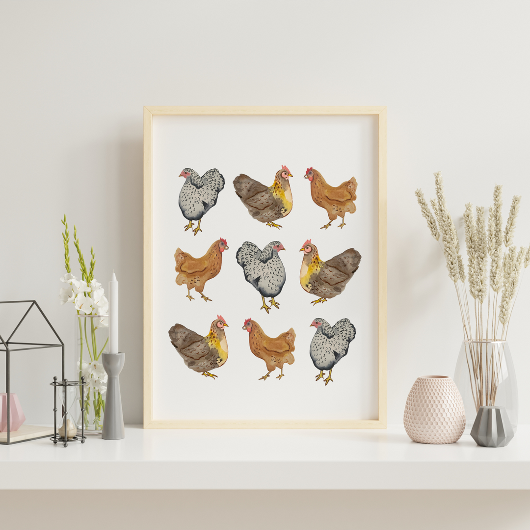 Farmhouse Chickens Art Print