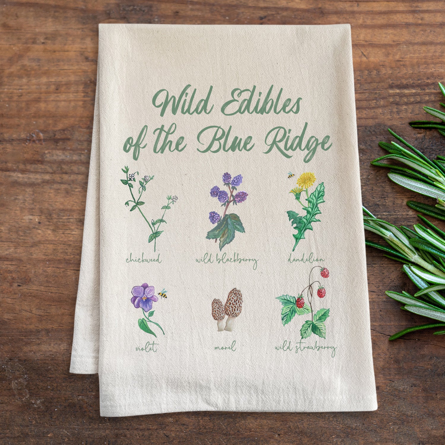 Wild Edibles of The Blue Ridge - Watercolor Kitchen Towel