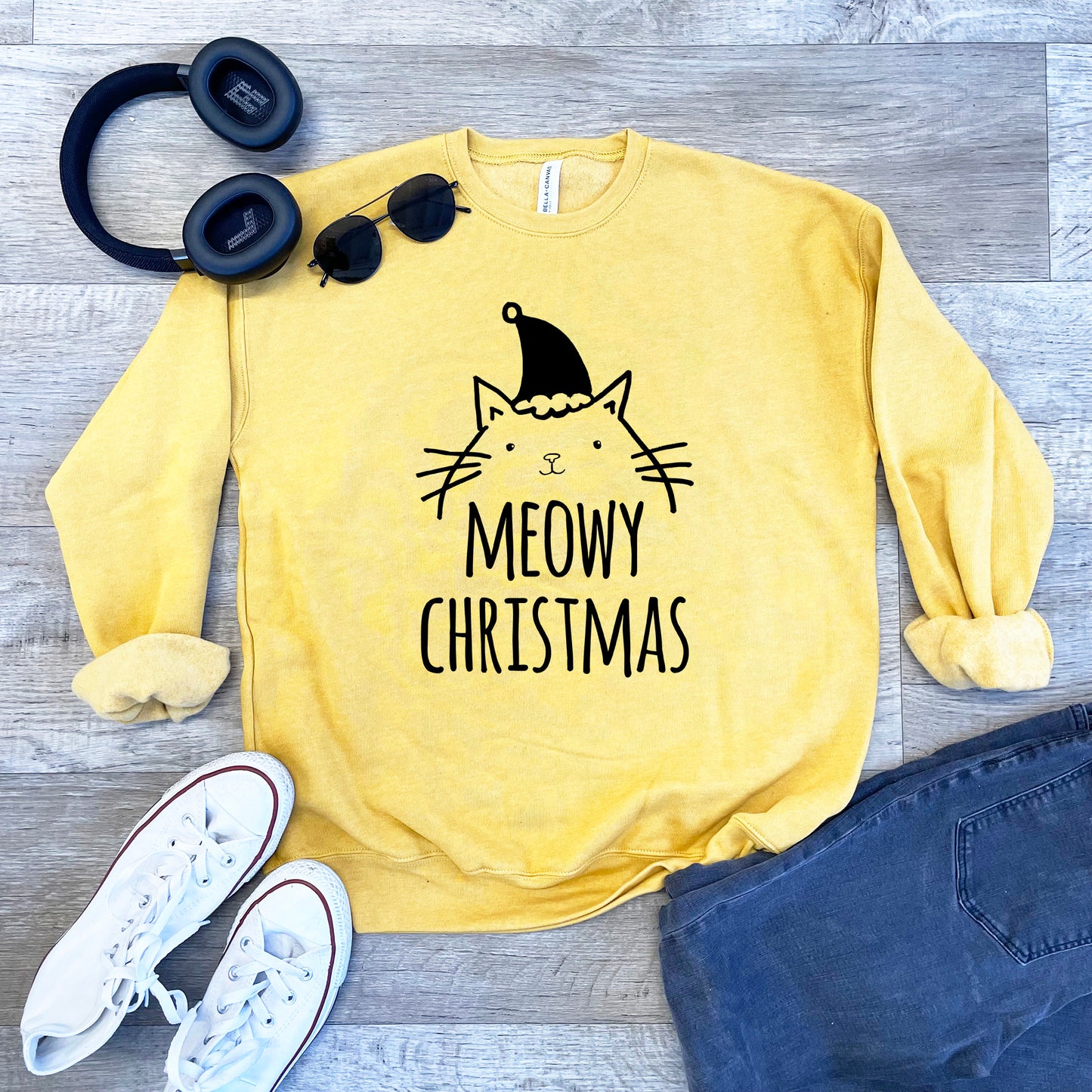 Meowy Christmas (Cat) - Unisex Sweatshirt - Heather Gray, Dusty Blue, Mauve, or Gold