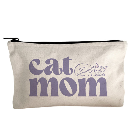 a cat mom pouch with a cat on it