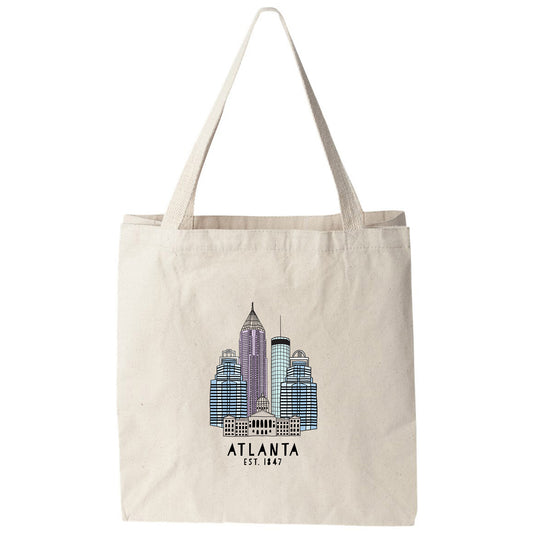 a tote bag with the atlanta skyline on it