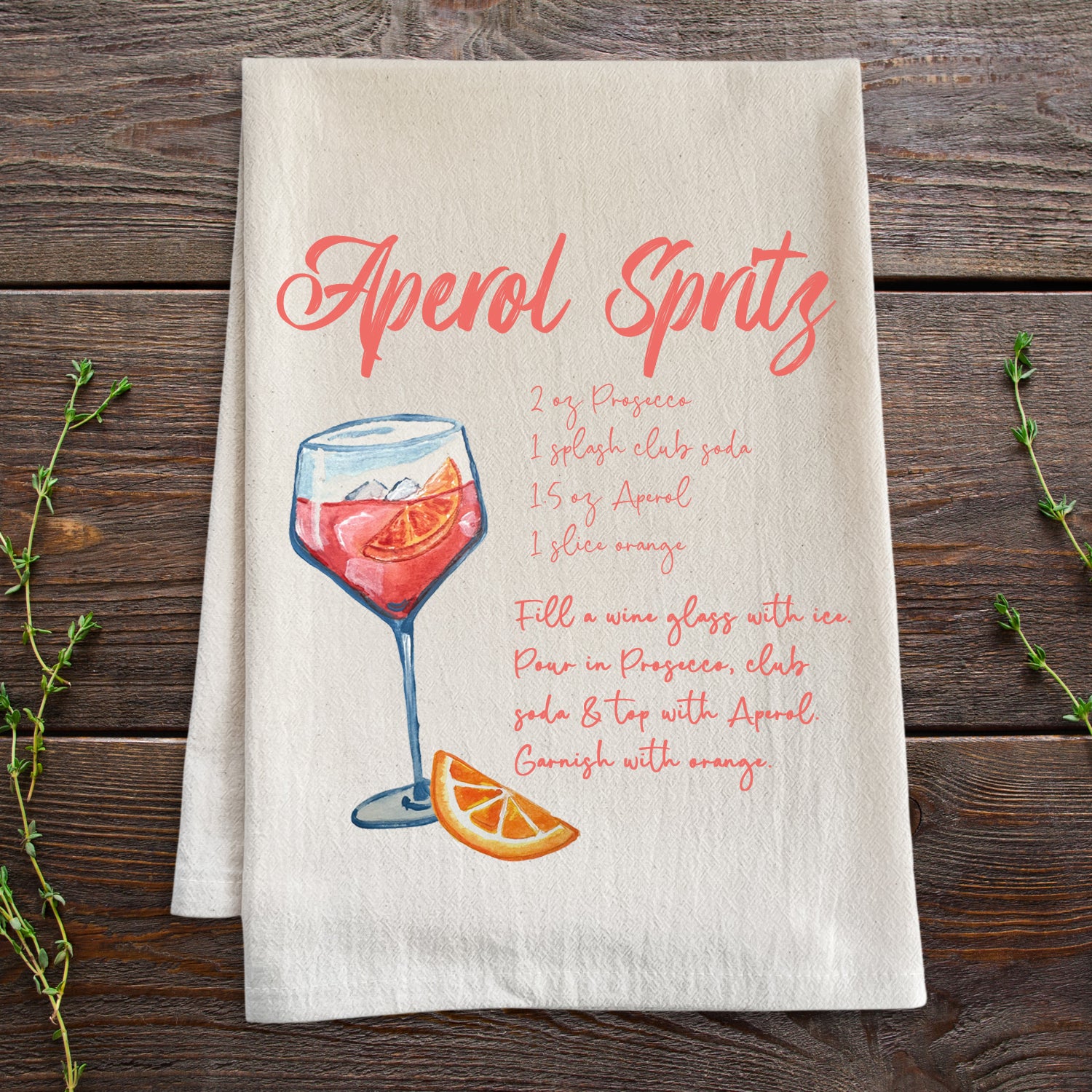 Aperol Spritz - Watercolor Cocktail Kitchen Towel