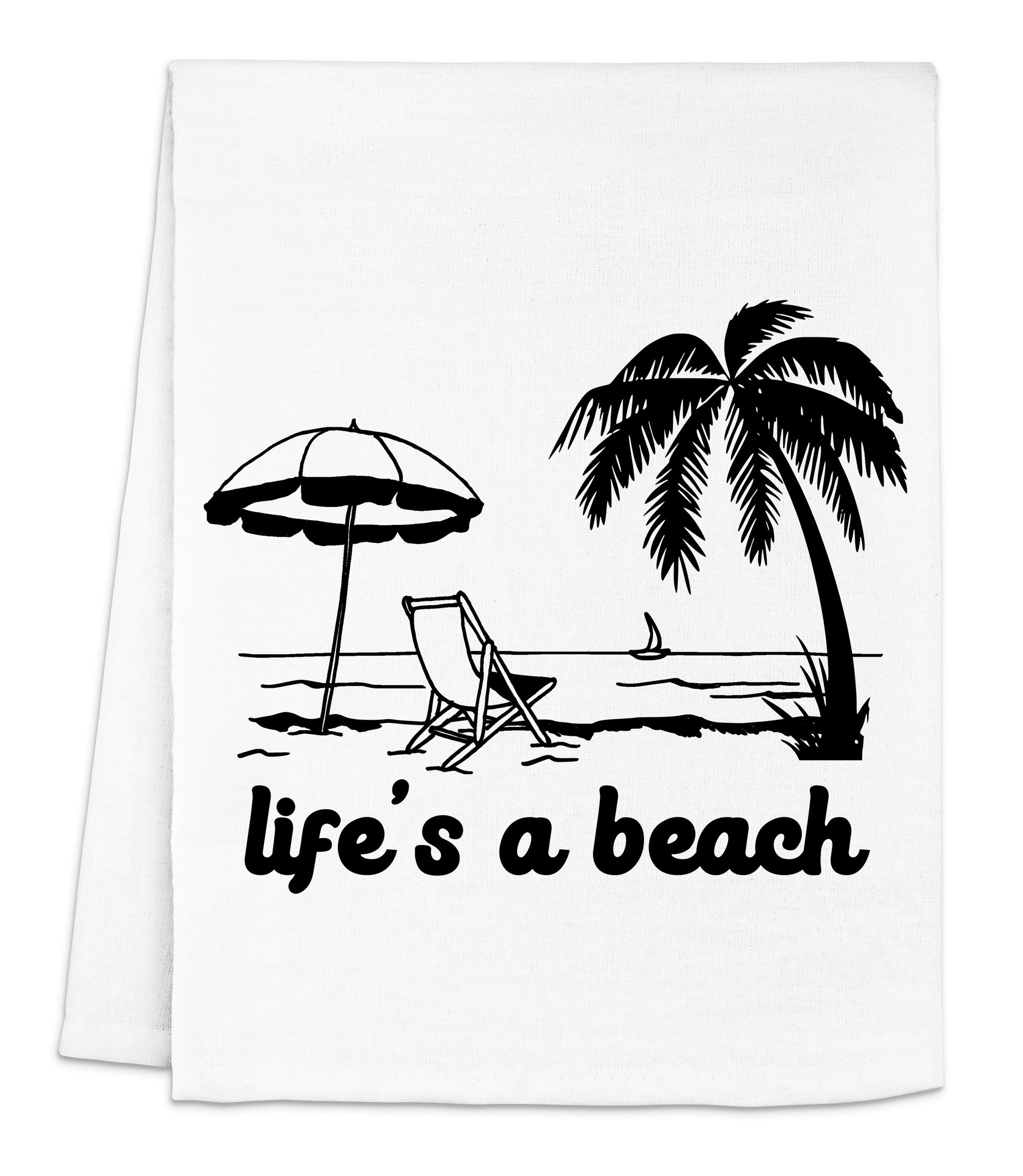 a towel with a picture of a beach chair and an umbrella