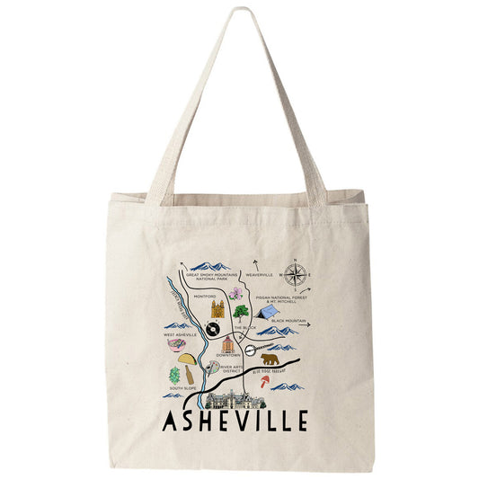 a tote bag with a map of the area