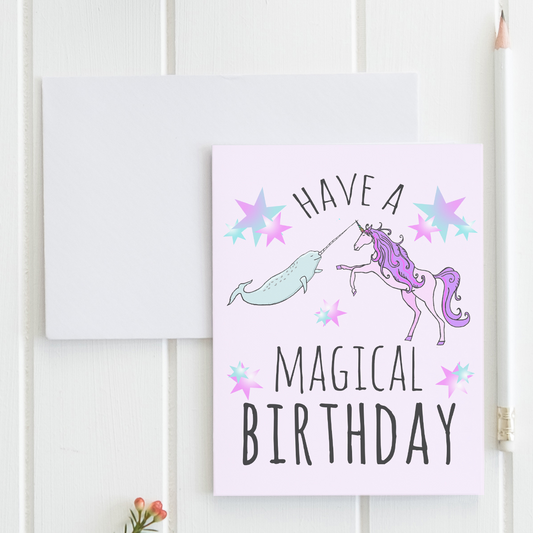 a birthday card with a unicorn on it