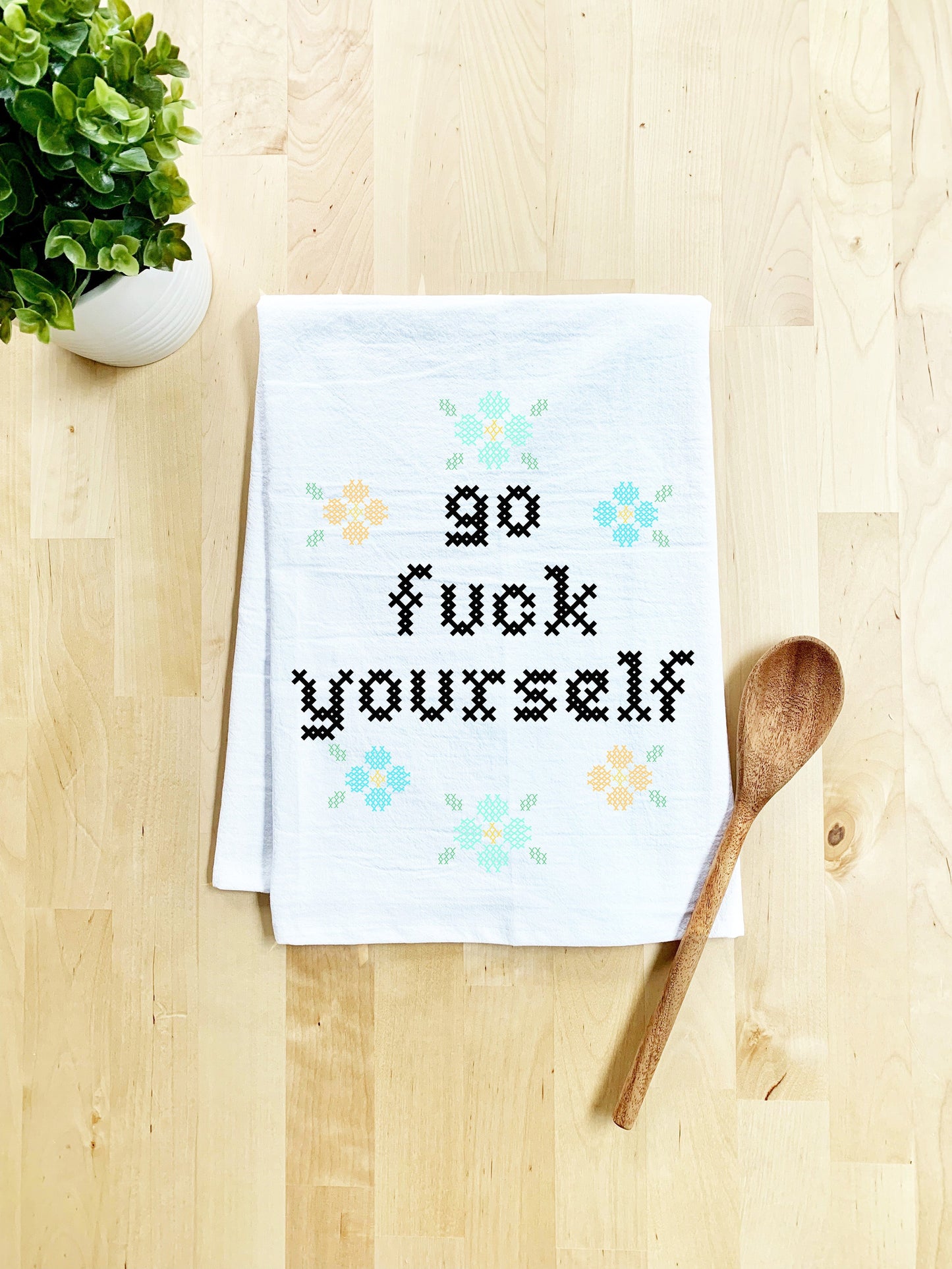 Full Color Dish Towels - Cross Stitch Effect - Go Fuck Yourself