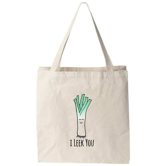 a tote bag with a picture of a leek