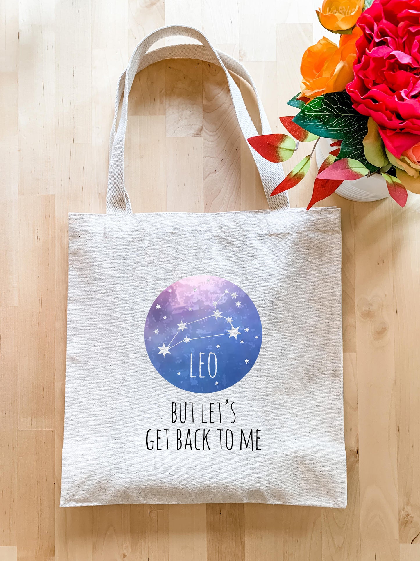 a tote bag with leo written on it