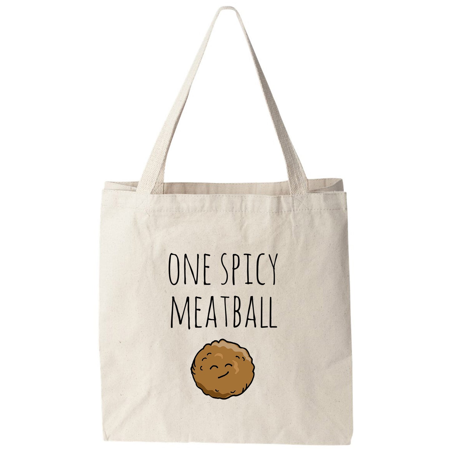 a tote bag that says one spicy meatball