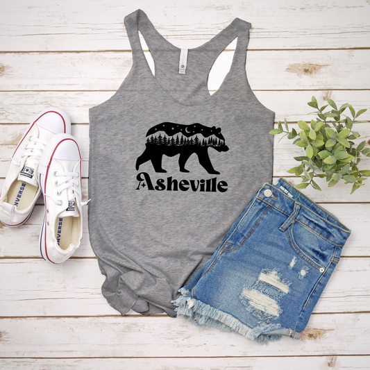 a women's tank top with a bear graphic