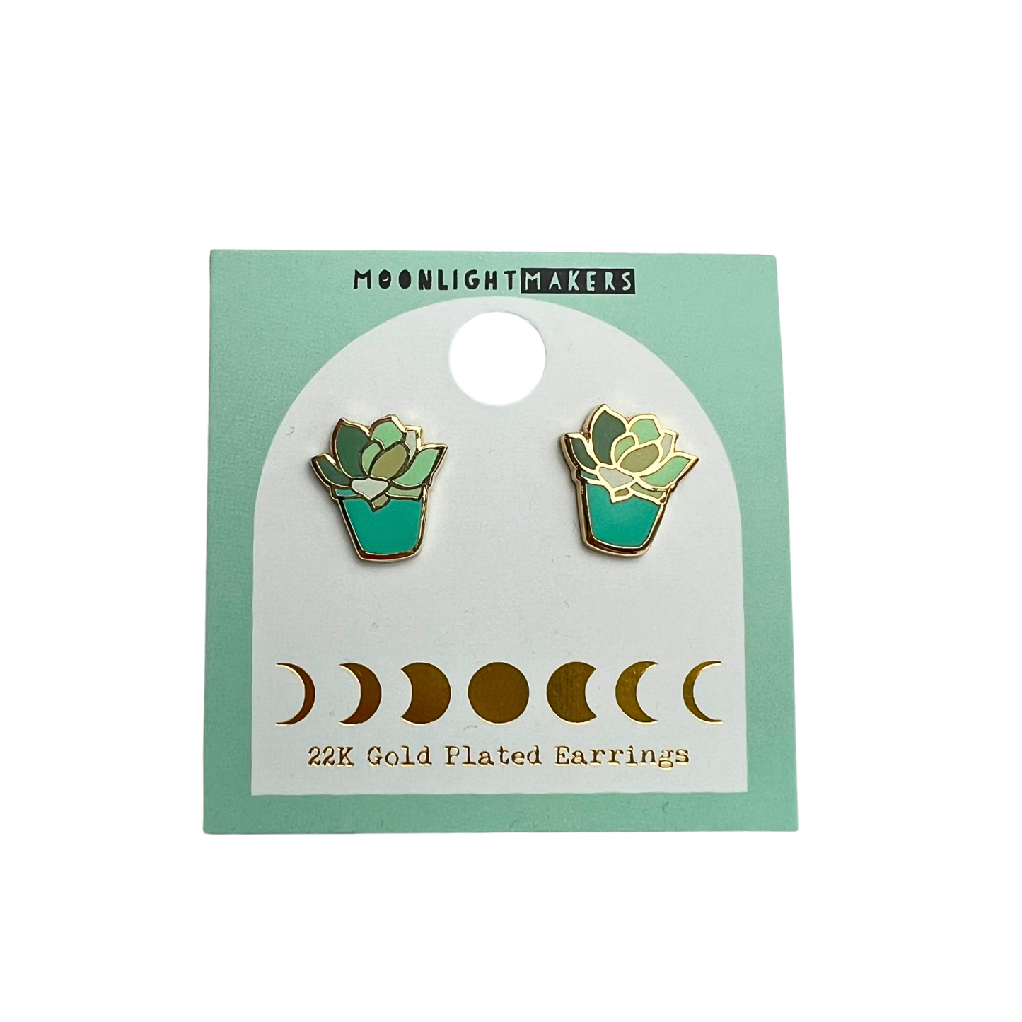 a pair of earrings with a succulent plant on them