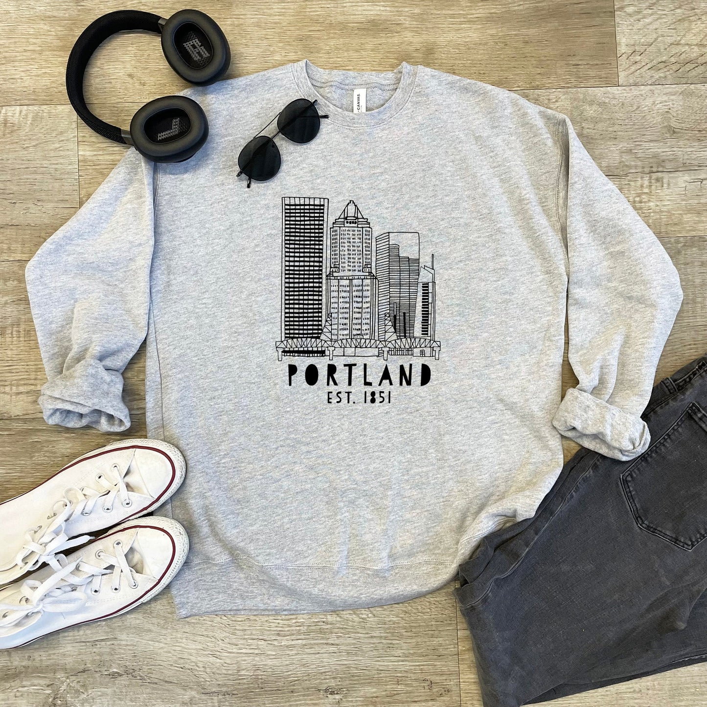 Downtown Portland, Oregon - Unisex Sweatshirt - Heather Gray, Dusty Blue, Mauve, or Gold