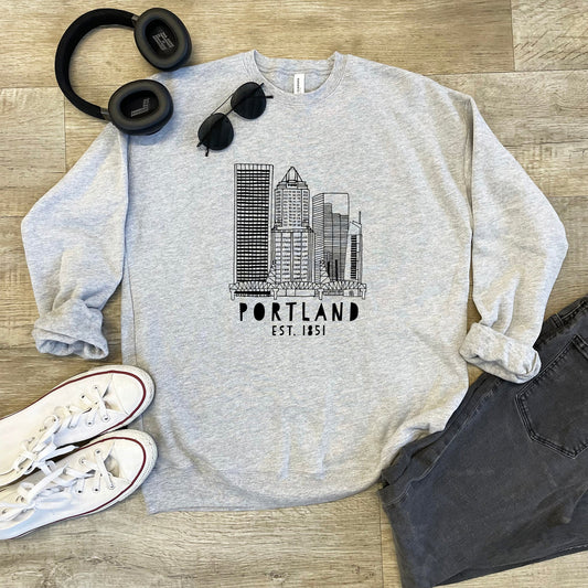 Downtown Portland, Oregon - Unisex Sweatshirt - Heather Gray, Dusty Blue, Mauve, or Gold