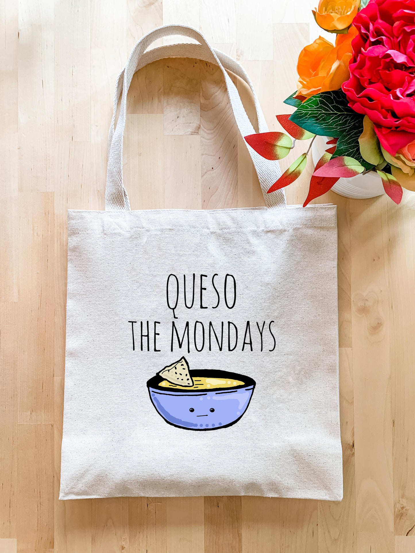 a tote bag with a picture of a bowl of food on it
