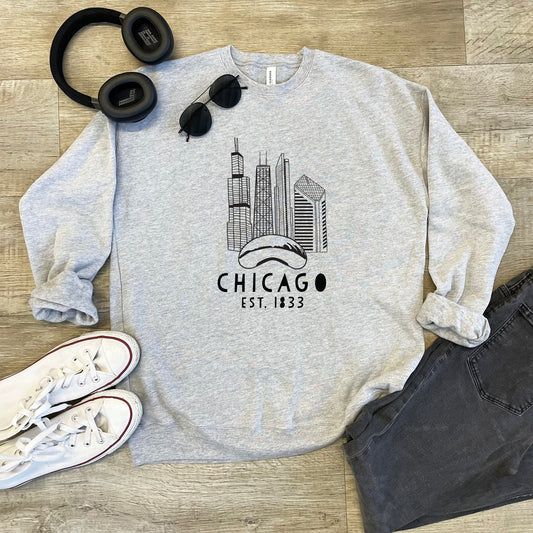 Chicago Skyline - Unisex Sweatshirt - Heather Gray, Dusty Blue, Mauve, or Gold