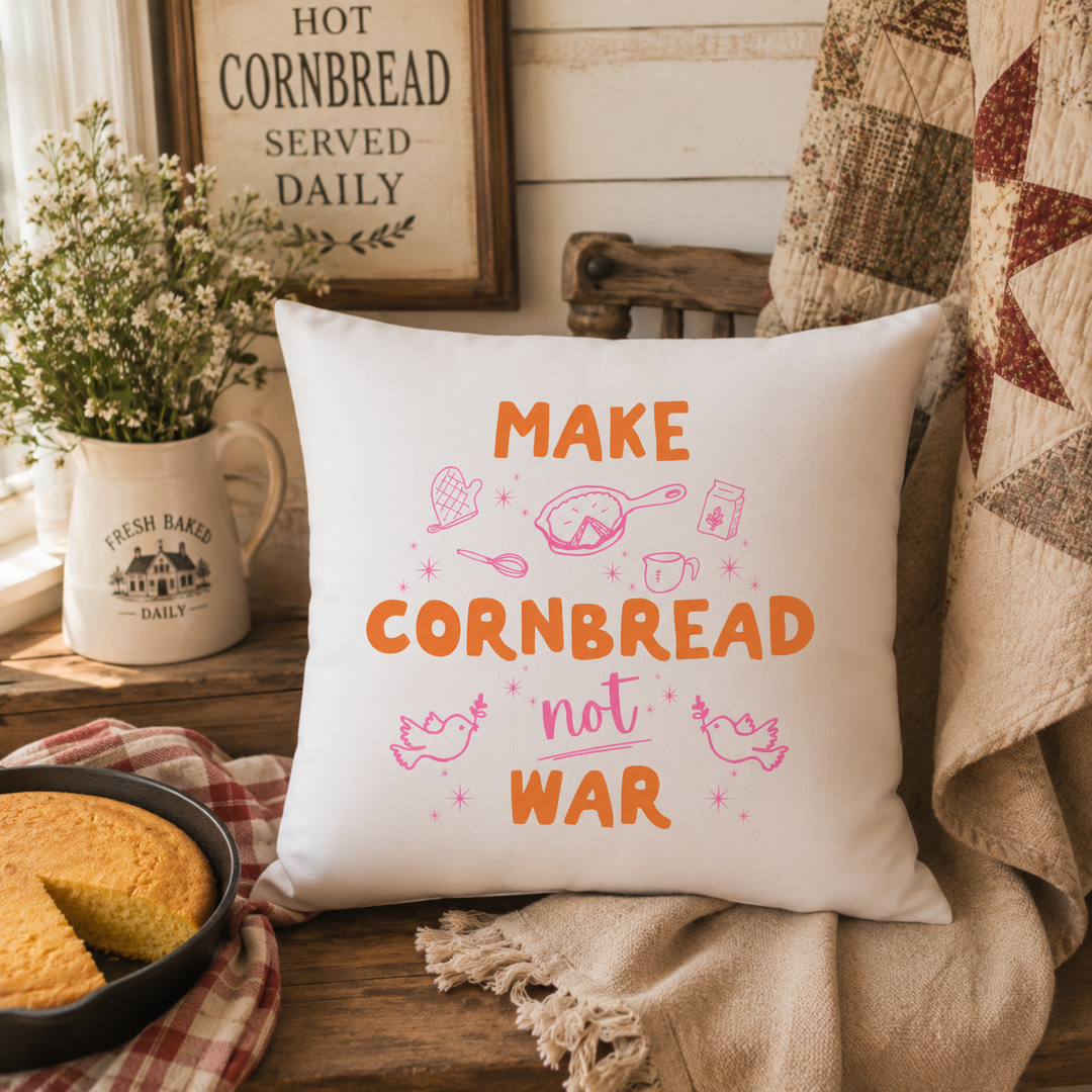 Make Cornbread Not War Throw Pillow
