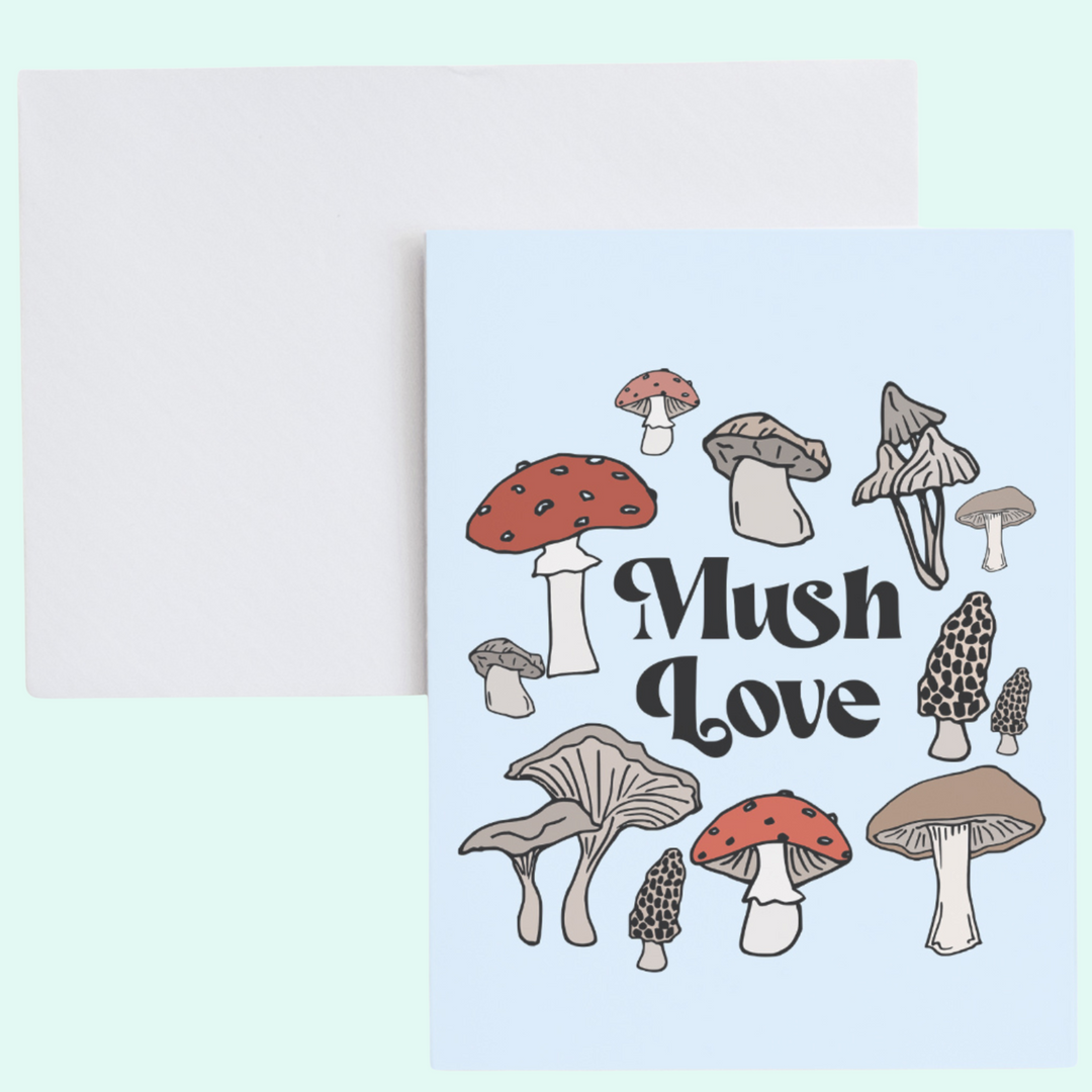 a greeting card with mushrooms on it