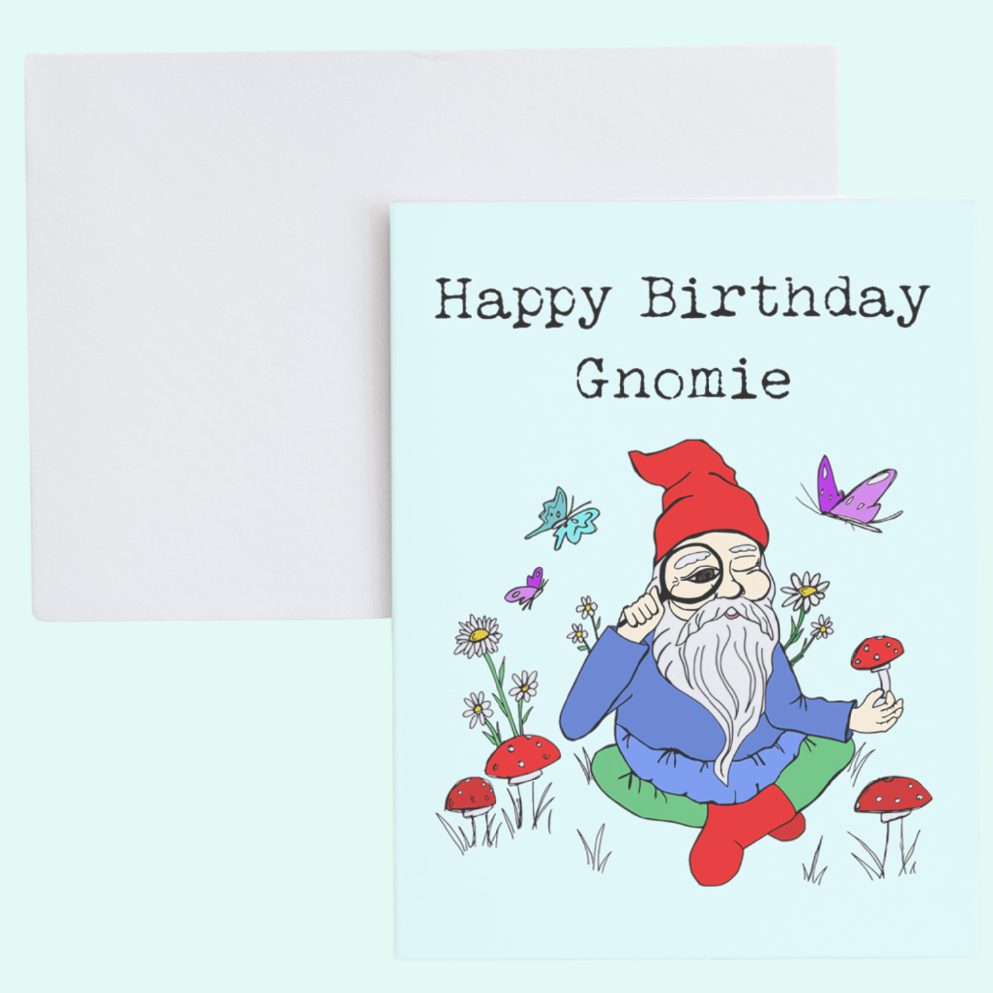 a birthday card with a gnome sitting on the ground