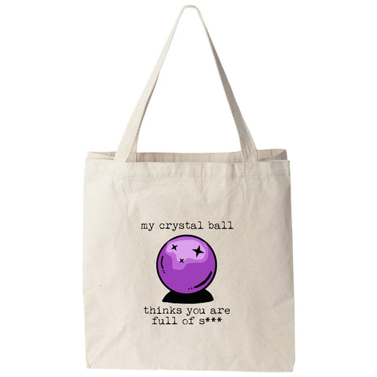 a white bag with a purple ball on it